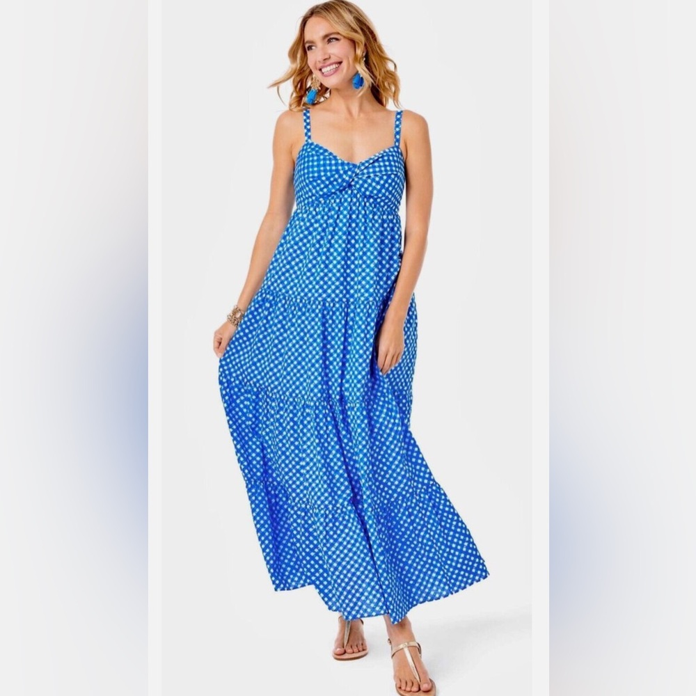 Lilly Pulitzer Shylee Cotton Maxi Dress Boca Double Checking Maxi Polka Dot - Picture 3 of 14